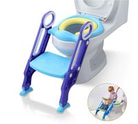 LILIIN Marchepied WC Enfant Pliable, Bleu-Violet, Poignées Sécurité, Hauteur Réglable, Antidérapant, Reducteur de WC
