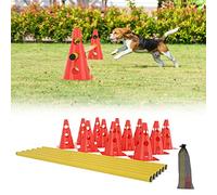 LILIIN Set de barrières d’obstacles 6 pièces, entraînement de coordination, barrières avec cônes 12 cônes rouges: 32 cm+ 6 tiges jaunes: 1 m, entraînement d’agilité pour enfants, chiens, chevaux