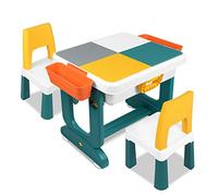 LILIIN Table d'activité pour enfant avec 2 chaises et 300 blocs de construction, table de jeu multifonctionnelle, pour garçons et filles, type B