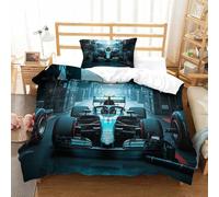 LILIlaobiao 3D Super Racing Car Housse De Couette Single（135x200cm）, Formulaone Parure De Lit Fille Garçon Microfibre Linge De Lit avec Fermeture Éclair Et Taies D'oreillers