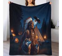 LILIlaobiao Amérindien Couverture Plaid Polaire Flanelle 50x60inch(127x152cm) - Jeté De Canapé Polaire - Couverture Mohicans Lit 1/2 Personnes Epaisse Douce Et Chaude