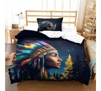 LILIlaobiao Amérindiens Modèle Housse De Drap, Lavable Mohicans Housse De Couette Microfibre Douce Linge De Lit Finesse Literie Hygroscopique Parure De Lit Single（135x200cm）