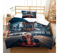 LILIlaobiao Ferrarii Racing Parure De Lit Single（135x200cm） en Microfibre, Hypoallergénique Formulaone Housse De Couette avec Fermeture À Glissière Literie pour Adultes Enfants