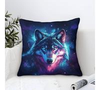 LILIlaobiao Housse De Coussin Style Gris Loup, Dessin Cosmic Starry Sky Taie d'oreiller Décoration Intérieure Taie d'oreiller 40x40cm