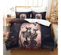 LILIlaobiao Le crâne Lovers Modèle Housse De Drap, Lavable Gothique Housse De Couette Microfibre Douce Linge De Lit Finesse Literie Hygroscopique Parure De Lit King（220x240cm）