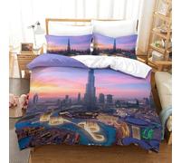 LILIlaobiao Personnalité Burj Khalifa Linge De Lit, Doux Et Souple Dubai Housse De Couette Respirant Literie Lavable Bed Cover, Résistant À l'usure Parure De Lit King（220x240cm）