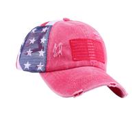 Lilinzhi Casquettes de baseball réglables avec drapeau américain et étoile imprimée pour queue de cheval pour sport de plein air pour femme Coiffe de baseball imprimé étoiles, Rouge, Taille unique