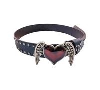 Lilinzhi Ceinture de taille adulte avec boucle unique cœur et aile, rivets de couleur multiple, ceintures en polyuréthane pour fans de rock, ceintures en polyuréthane résistant à l'usure, ceintures