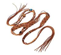 Lilinzhi Ceinture fine à pompons pour femme, ceinture bohème en perles élastique tressée, ceinture fine, BN, taille unique