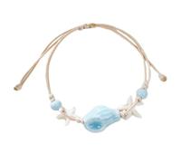 Lilinzhi Chaîne de plage faite à la main en forme d'étoile de mer conque avec perles en céramique et cordon tissé Accessoires de vacances de plage empilables, taille unique, Comme décrit