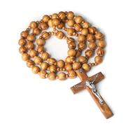 Lilinzhi Chapelet sacré extra long en bois avec perles épaisses et croix pour méditations