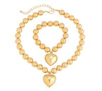 Lilinzhi Élégant collier avec pendentif en forme de cœur et perles - Ensemble de bijoux tendance pour femme et fille, taille unique, Comme décrit, Comme décrit.