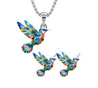 Lilinzhi Élégant collier pendentif colibri boucles d'oreilles pendentif coloré en acrylique ensemble de bijoux pour femmes accessoires de fête collier boucles d'oreilles élégant oiseau