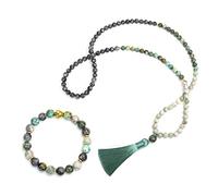 Lilinzhi Ensemble de 108 perles turquoises avec collier pour femmes et hommes - Bijoux de yoga pour fête d'anniversaire - Ensemble de colliers pour enfants, femmes et filles
