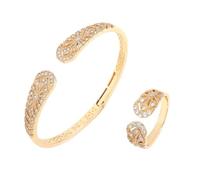 Lilinzhi Ensemble de bijoux délicats modernes avec anneaux ouverts, bracelets de mariée, texture en alliage pour une tenue sophistiquée unique, taille unique, Comme décrit, Comme décrit.