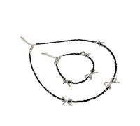 Lilinzhi Ensemble de bijoux en alliage robuste avec nœud en cristal noir réglable avec cordon élastique pour femme