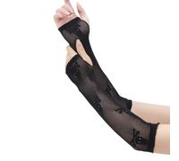 Lilinzhi Gants à manches longues avec motif tête de mort - Mitaines en maille - Mitaines en maille - Pour femme - Dentelle noire - Pour Halloween - Doigt complet