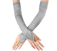 Lilinzhi Gants de bal de fin d'année, de scène, de fête, costume pour femme, événement formel, gants sans doigts, gris, taille unique