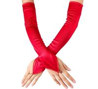 Lilinzhi Gants de bal de fin d'année, de scène, de fête, costume pour femme, événement formel, gants sans doigts, Rouge, taille unique