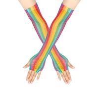 Lilinzhi Gants de carnaval creux sans doigts longs pour femme, costume de boîte de nuit, manches extensibles, respirants, fête, Filet de pêche coloré, taille unique