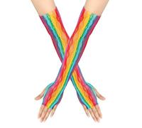 Lilinzhi Gants de carnaval creux sans doigts longs pour femme, costume de boîte de nuit, manches extensibles, respirants, fête, Losange coloré, taille unique