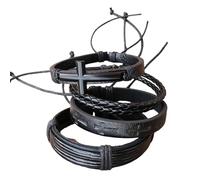 Lilinzhi Lot de 4 bracelets en cuir faits à la main multicouches pour poignet texturé, cadeau pour femme et homme, taille unique, Comme décrit