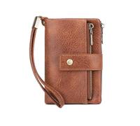 Lilinzhi Portefeuille à trois volets en cuir pour femme avec dragonne et porte-cartes de crédit à trois volets, marron