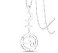 Lilith Collier avec symbole de déesse Lilith Black Moon Sigil de Lilith Black Moon Astrologie Croissant de Lune Pendentif Croix Double Protection Sorcellerie Gothique Pagan Amulette (Argent 2)