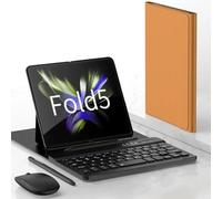 LiLiTok Ensemble clavier et souris sans fil avec étui pour Samsung Galaxy Z Fold 5 Téléphone portable 5G Clavier Bluetooth + souris + stylet tactile (marron)