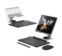 LiLiTok Pour Samsung Galaxy Z Fold 4/Fold 3 Clavier Bluetooth sans fil / Souris/Stylet tactile/Support rotatif pour téléphone portable (argent)