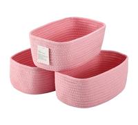 Liliume Lot de 3 paniers de rangement rectangulaires en corde de coton avec poignée Rose 30 x 20 x 11 cm Salle de bain chambre à coucher