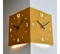 LILIXINGSH Pendules Murales Salon Moderne, Horloge Murale d'angle Double Face, Horloge Murale d'angle Numérique, Horloge Murale Silencieuse D'installation Simple d'angle (Color : Yellow)