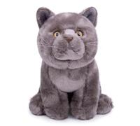 lilizzhoumax Peluche chat à poils courts gris 28 cm - Simulée - Jouet réaliste pour animaux sauvages - Cadeau pour amis et enfants