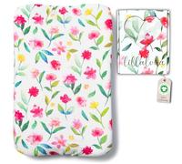 Lillaloha | Housse Matelas à Langer 50x70cm Extensible - 100% Gaze de Coton Bio GOTS, Idéal Peaux Sensibles, Ultra Doux et Respirant - Coffret Cadeau de Naissance - Motif Fleurs de Printemps, Fille