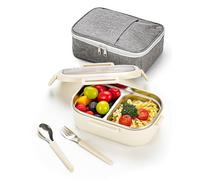 Lille Home 850ML en acier inoxydable Fuite à 2 compartiments Bento Boîte à lunch/Portion Control Continer Food avec sac à lunch et couverts, BPA gratuit (Beige)