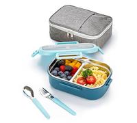 Lille Home 850ML en acier inoxydable Fuite à 2 compartiments Bento Boîte à lunch Portion Control Continer Food avec sac à lunch et couverts, BPA gratuit (Bleu Clair)