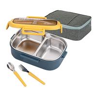 Lille Home 850ML en acier inoxydable Fuite à 2 compartiments Bento Boîte à lunch/Portion Control Continer Food avec sac à lunch et couverts, BPA gratuit (Bleu)