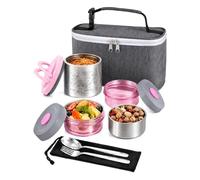 Lille Home Boîte à Bento Isotherme sous Vide, 1065ml, avec Sac | Set de lunch box pour garder au chaud. Comprend 2 récipients alimentaires de snack, un sac à lunch et ensemble de couverts