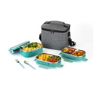 Lille Home Boîte à déjeuner Bento à 3 niveaux en acier inoxydable, 2,45 L, étanche, avec 5 compartiments pour adultes et enfants (Vert)