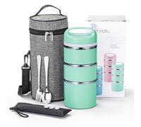 Lille Home Boîte à déjeuner/collation isotherme empilable en acier inoxydable à 3 niveaux avec sac à déjeuner, et 3 joints supplémentaires, 1,38 l