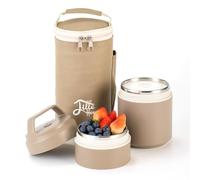 Lille Home Boîte à déjeuner/collation isotherme en acier inoxydable, empilable, à 2 niveaux avec sac à déjeuner, régime intelligent, contrôle du poids, 600 ml (002)