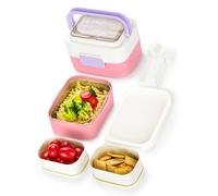 Lille Home Boîte à lunch Bento en acier inoxydable, boîte à lunch empilable à 2 étages pour adultes, récipient à vinaigrette portable de 1810 ml (61 oz) avec ustensile inclus (rose)