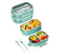 Lille Home Boîte à lunch en acier inoxydable, 1,65 L, étanche, à 2 étages et 4 compartiments, avec ustensiles inclus, idéale pour le travail, le camping et le sport (Vert)