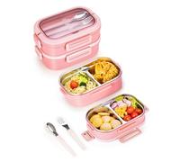 Lille Home Boîte à lunch en acier inoxydable, 1,65 L, étanche, à 2 étages et 4 compartiments, avec ustensiles inclus, idéale pour le travail, le camping et le sport (Rose)