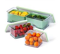 Lille Home Lot de 3 boîtes de rangement empilables avec plateau de drainage amovible, pour réfrigérateurs, armoires, comptoirs et garde-manger, sans BPA (Vert)