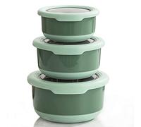 Lille Home Lot de 3 boîtes repas Bento en acier inoxydable de qualité supérieure avec extérieur antidérapant, 420 ml, 730 ml, 1,2 L, anti-fuite, sans BPA, contrôle des portions (vert)