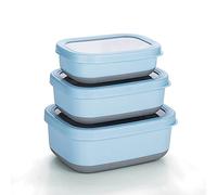 Lille Home Lot de 3 boîtes Repas Bento en Acier Inoxydable de qualité supérieure avec extérieur antidérapant, 470 ML, 900 ML, 1,4 L, Anti-Fuite, sans BPA, contrôle des portions