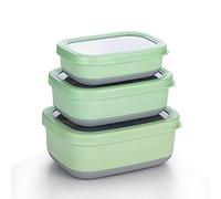 Lille Home Lot de 3 boîtes Repas Bento en Acier Inoxydable de qualité supérieure avec extérieur antidérapant, 470 ML, 900 ML, 1,4 L, Anti-Fuite, sans BPA, contrôle des portions