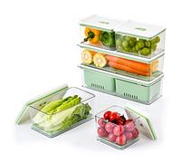 Lille Home Lot de 6 boîtes de rangement empilables avec plateau de drainage amovible, pour réfrigérateurs, armoires, comptoirs et garde-manger, sans BPA (Vert)