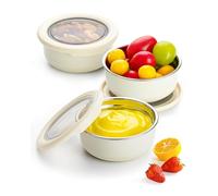 Lille Home Récipients à condiments de 220 ml, lot de 3, pour vinaigrettes, sauces et trempettes, en acier inoxydable, mini-boîtes de conservation avec couvercle, étanches et sans BPA (beige)(Beige)